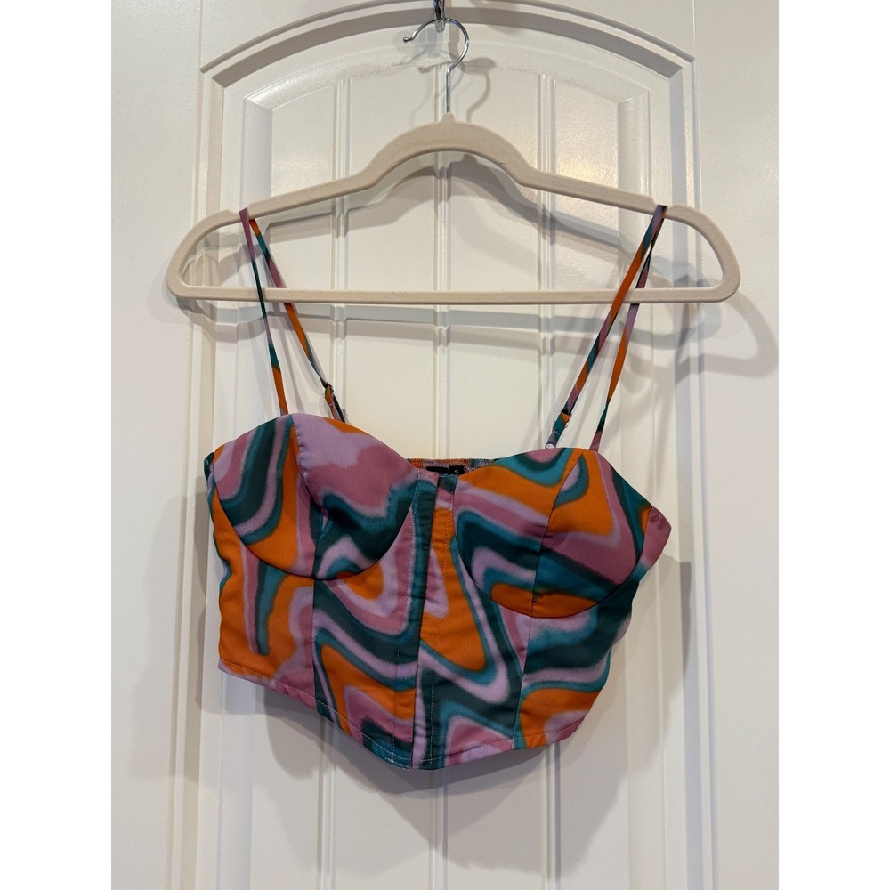Windsor Groovy Corset Crop Top S Multicolor Psychedelic Print‎ Padded